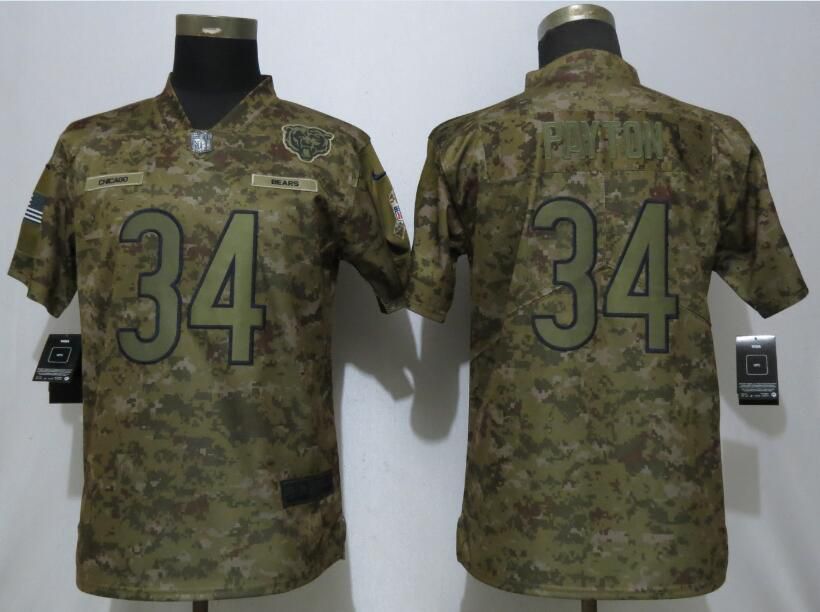 Women Chicago Bears #34 Payton Nike Camo Salute to Service Limited NFL Jerseys->chicago bears->NFL Jersey